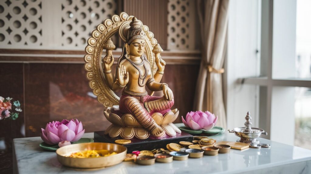 a photo of a lakshmi puja altar in 2024 with a gol 6Sun9u dSwe7Y4mgoWBsjA hKigeUIVS462Rqbd4ILdLg